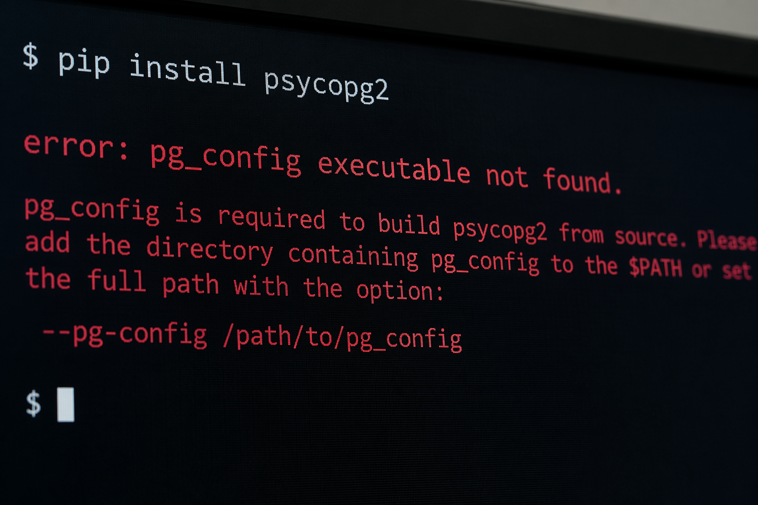 error: pg_config executable not found.