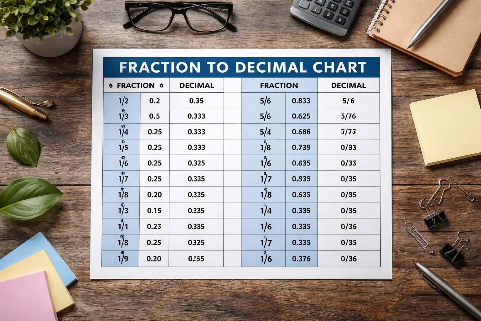 fraction to decimal chart